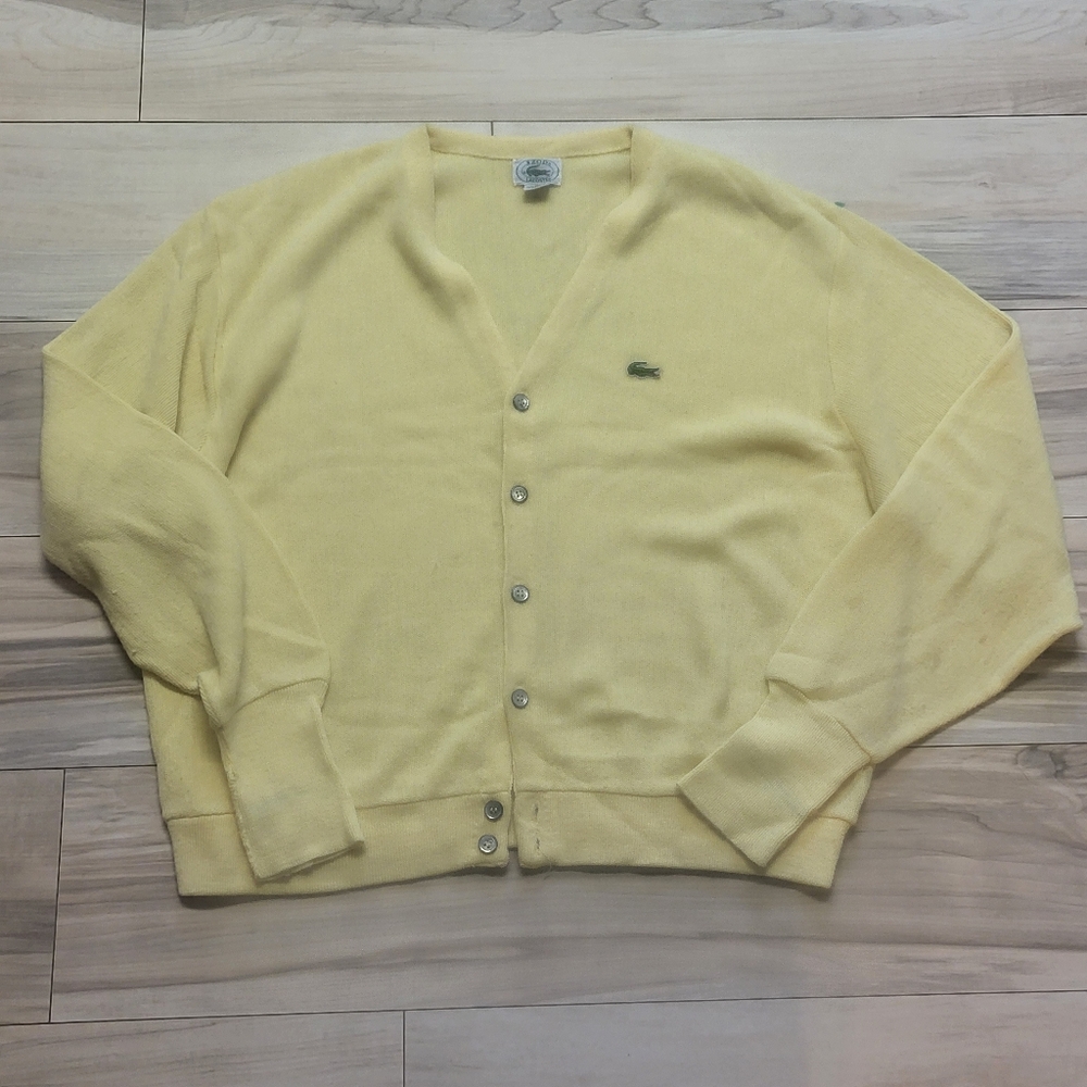 Vintage Izod Lacoste Men's Light Yellow Cardigan